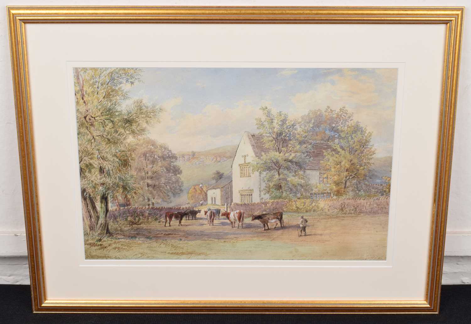 Ebenezer Alfred Warmington (1830-1903) Cattle before a country house, watercolour. - Image 2 of 2