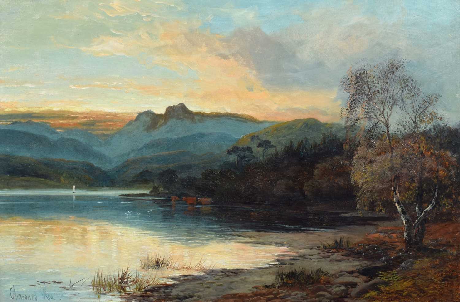 Clarence Henry Roe (British 1850-1909) "Windermere and the Langdale Pikes", oil.