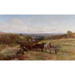 Charles Thomas Burt (British 1823-1902) Rural landscape with harvesters, oil.