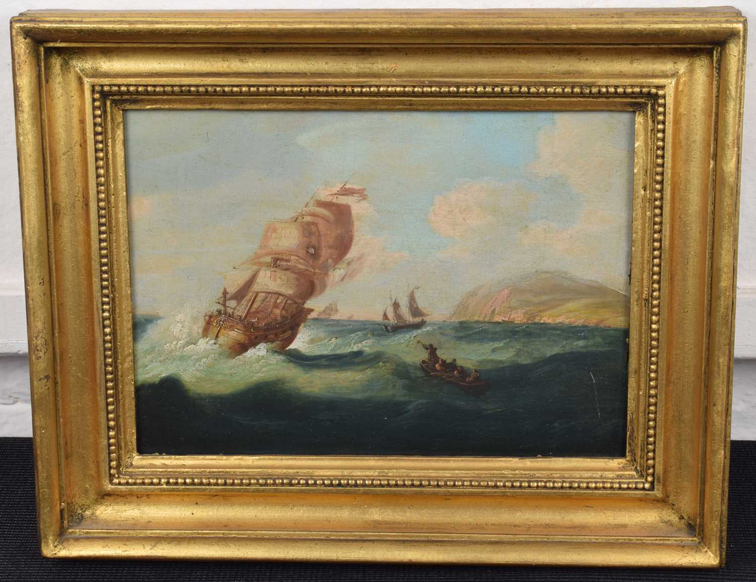 Circle of William Anderson (British 1757-1837) Numerous vessels in a squally sea, oil. - Image 2 of 7