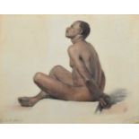 Edward Sharpe (19th century) Portrait of a seated black male nude, crayon drawing.