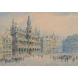 Fernand Fortuné Truffaut (1866-1955) "The Grand Place, Brussels", watercolour and pencil.