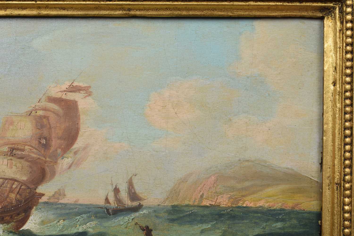 Circle of William Anderson (British 1757-1837) Numerous vessels in a squally sea, oil. - Image 3 of 7