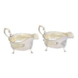 A pair of George V silver sauce boats,