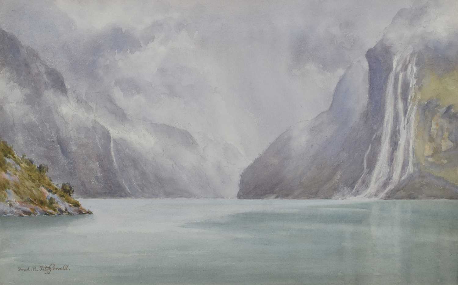 Frederick R. Fitzgerald (British exh. 1897-1938) "The Seven Sisters Waterfall, Norway", watercolour.