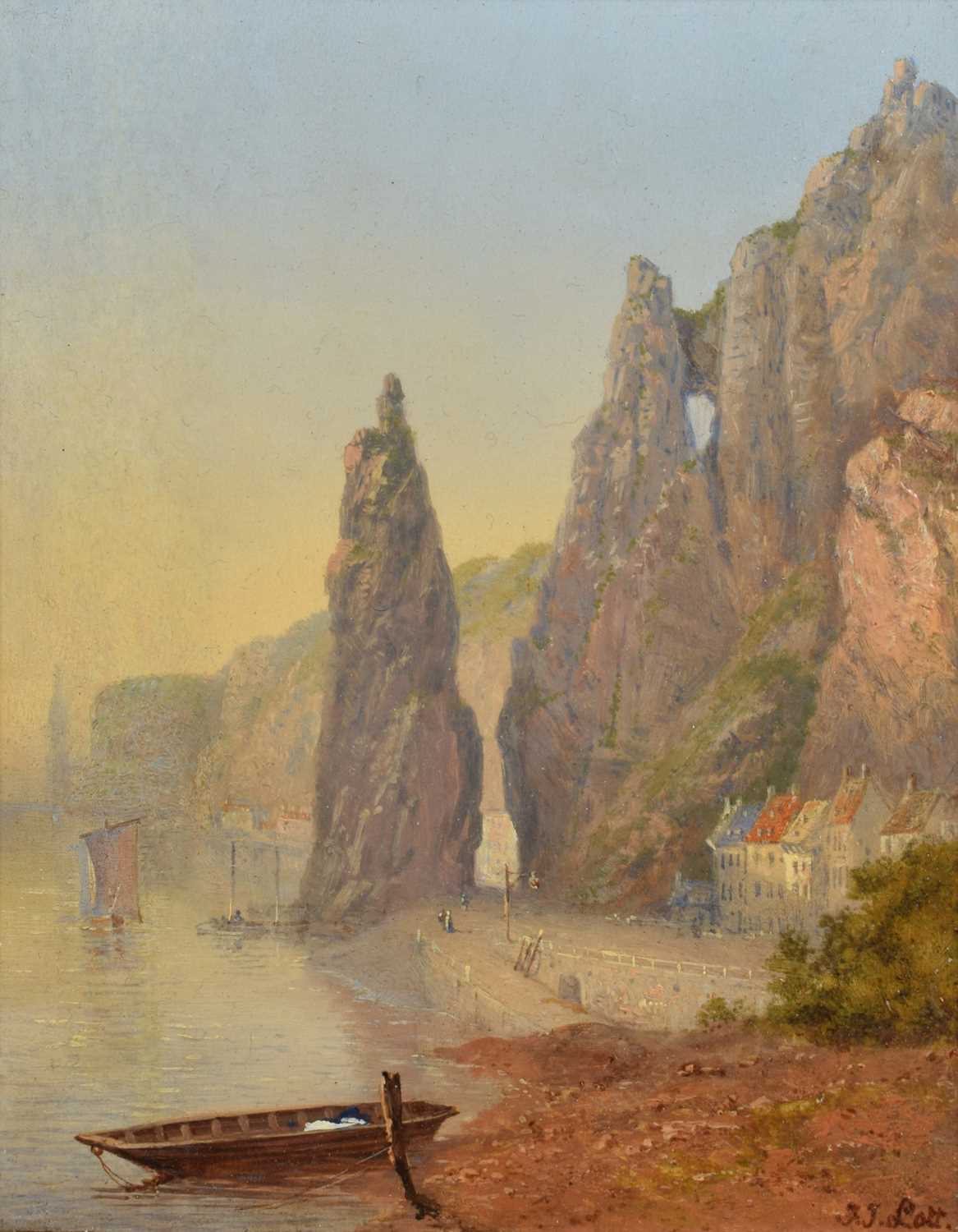 Frederick Tully Lott (fl.1852-1879) "Rocher Bayard, Dinant, Belgium", oil.