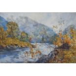 J. A. Henderson Tarbet (Scottish c.1865-1937) Autumnal river scene, watercolour.