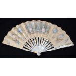 Gilded mother of pearl monture fan with painted silk leaves