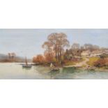 Ernest Witton Hazelhurst R.B.A., R.I. (British 1866-1949) River scene with ferryman, watercolour.