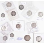 Selection of mainly silver historical shillings and sixpences from Charles I to George V.