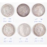 Three Edward VII 1902 silver crowns, various grades and three George VI 1937 crowns (6).