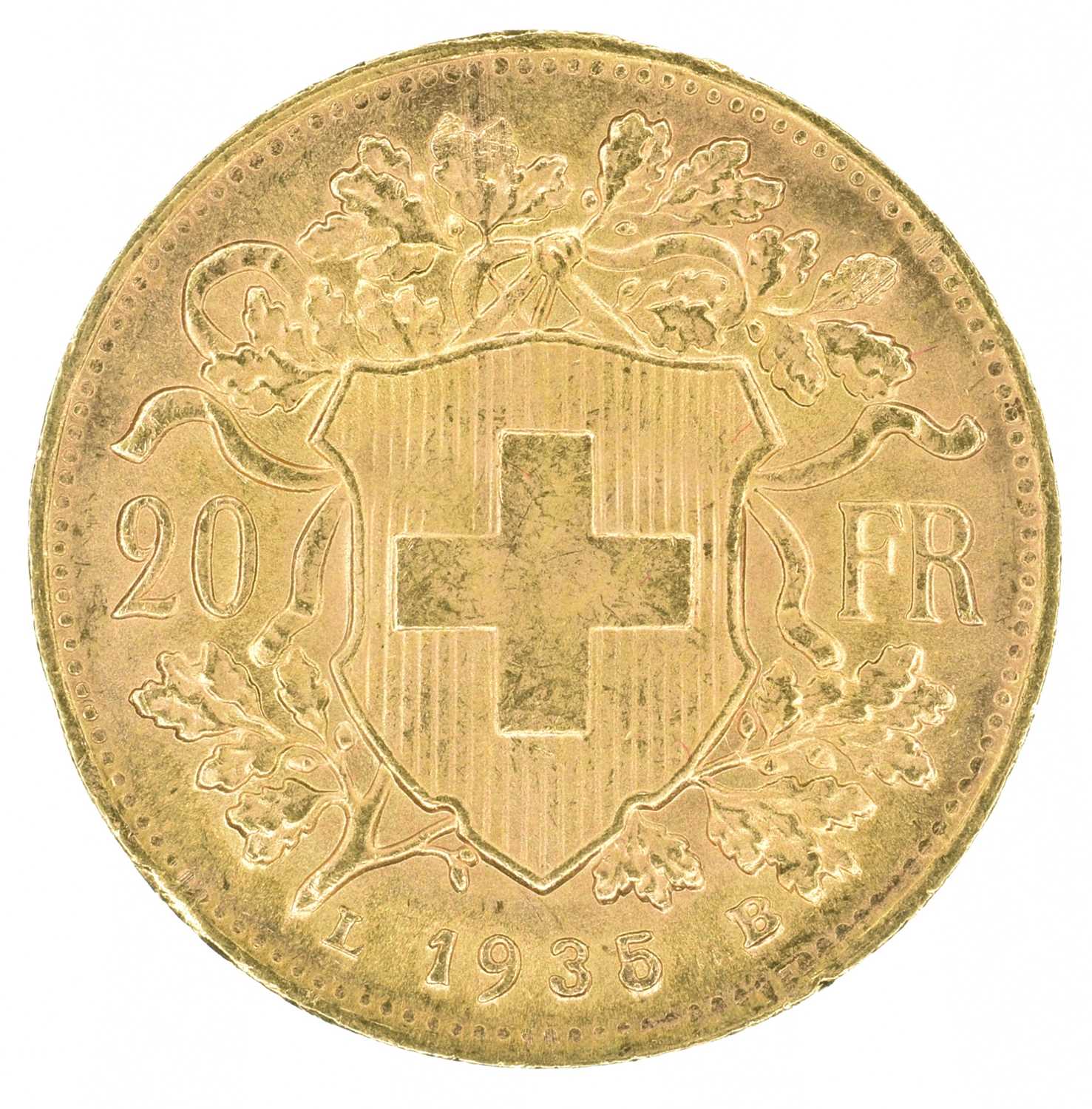Switzerland, Helvetia, 1935, 20 Franc gold coin. - Image 2 of 2