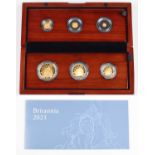 Elizabeth II, United Kingdom, 2021, The Britannia Six-Coin Gold Proof Set, Royal Mint.