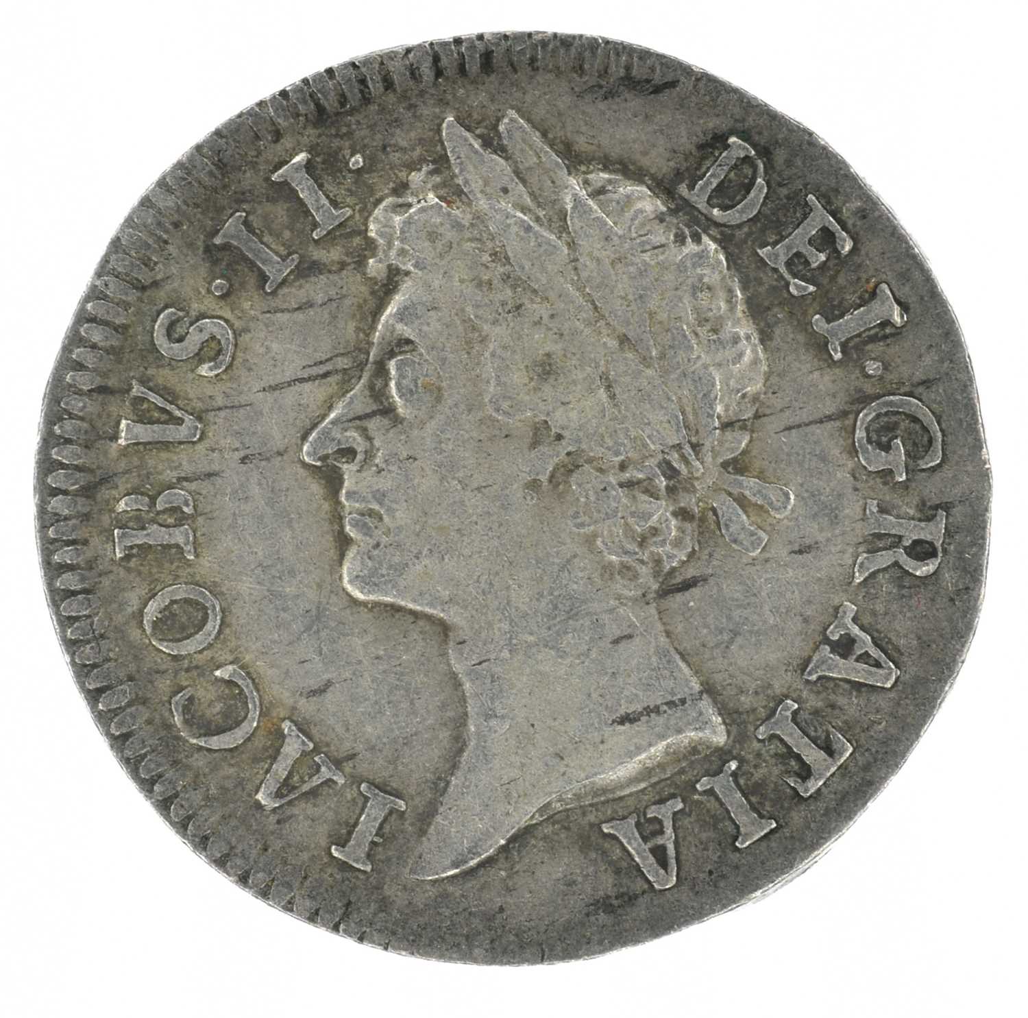 King James II, Twopence, 1686 IΛCOBVS.