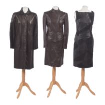 A selection of designer leather clothing,