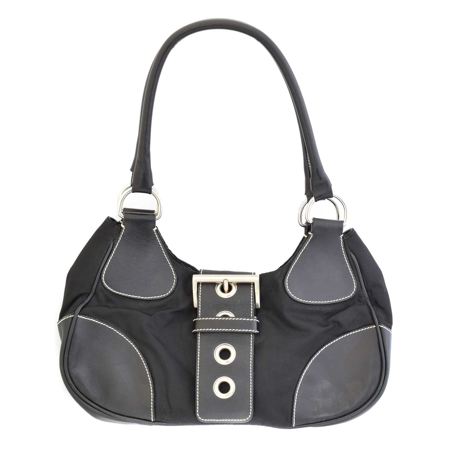 A Prada Black Nylon Classic Buckle Hobo Bag