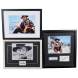 Three framed Western Cowboy themed autographs Lee Van Cleef, Clint Eastwood and Eli Wallach