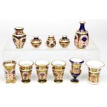 11 items of miniature Royal Crown Derby Old Imari Vases