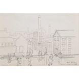 Geoffrey Woolsey Birks (British 1929-1993) Northern industrial scene with figures, pencil.