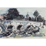 Geoffrey Woolsey Birks (British 1929-1993) "Bawburgh Bridge", watercolour and ink.