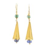 A pair of emerald and sapphire earrings,