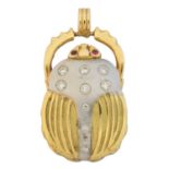 A ruby and diamond scarab pendant,