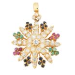 An 18ct gold diamond and gem set pendant,