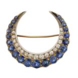 A late Victorian sapphire and diamond crescent brooch,