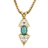 An 18ct gold emerald and diamond pendant,