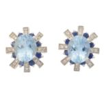 A pair of 18ct gold aquamarine, sapphire and diamond earrings,