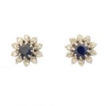 A pair of sapphire and diamond earrings,