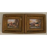 A pair of 19th century framed porcelain plaques, of rectangular form, decorated with figures and