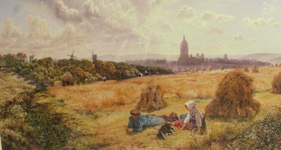 Henry William Banks Davis, oil on canvas, view of Boulogne with harvest scene, 11ins x 20ins - Image 2 of 6