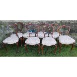 A set of four Victorian mahogany balloon back chairs, together with two similar pairs, with carved