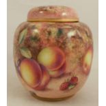 A Royal Worcester ginger jar and cover, decorated all over with fruit to a mossy background by