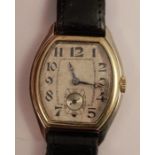 Tavannes, a gentleman's small sized two colour 18 carat gold mechanical wrist watch, the tonneau