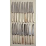 Nine Mappin and Webb dinner knives, together with a matching set of nine dessert knives