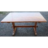 A Wrenman oak table, with adzed rectangular top, carved with a Wren, 54ins x 32.5ins, height 29.