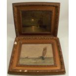 A pair of oil on panel, sailing vessel moored in moonlight, and a sailing vessel, both signed, 8.