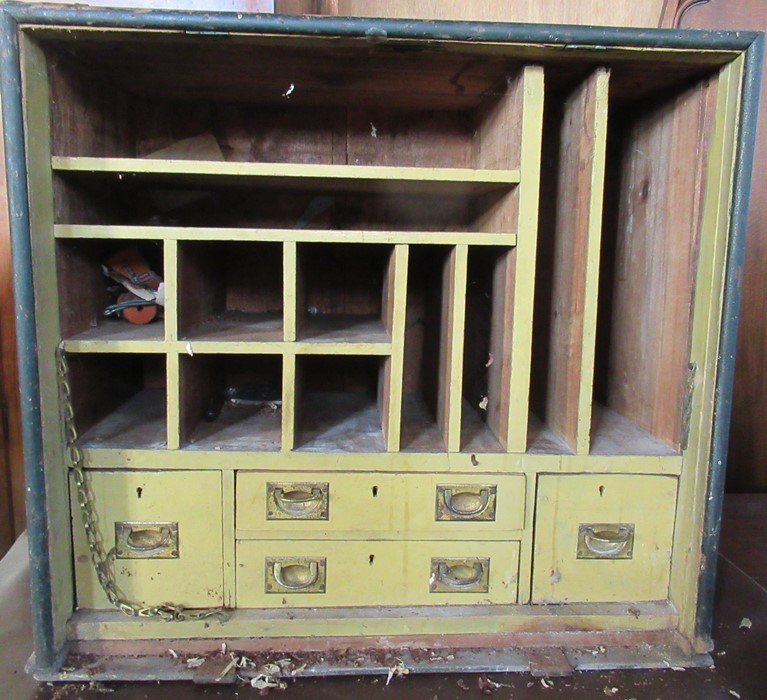 An Antique painted pine estate managers portable desk, with drop flap to the front revealing a - Image 2 of 4