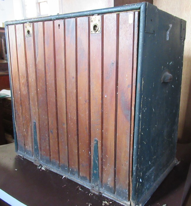 An Antique painted pine estate managers portable desk, with drop flap to the front revealing a - Image 3 of 4