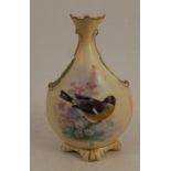 A Locke and Co Worcester blush ivory vase, decorated with a bird by Lewis, height 5insCondition
