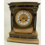 A 19th century brass and marble mantel clock, with striking movement, gilt dial with white enamel