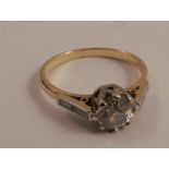 A diamond ring, unmarked, the old brilliant cut of approximately 0.95 carats, calculated, with a