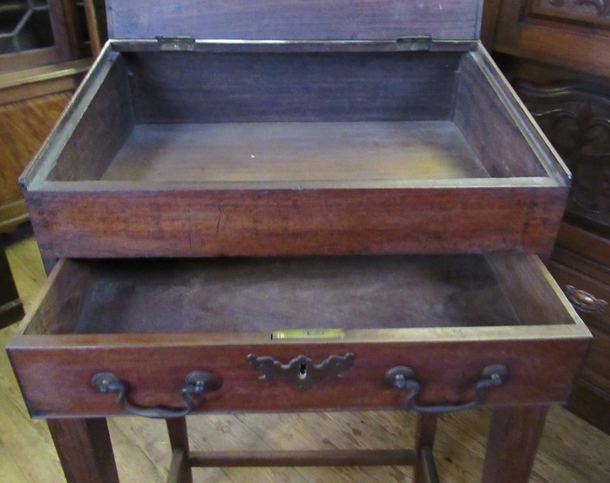 A Victorian mahogany clerk's desk or bible box, with sloping front and drawers below, raised on a - Image 2 of 2
