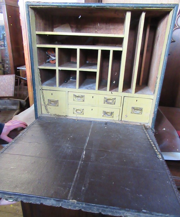 An Antique painted pine estate managers portable desk, with drop flap to the front revealing a - Image 4 of 4