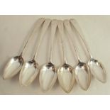 A set of six Scottish provincial silver serving spoons, engraved with an initial, maker Thomas Davie