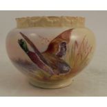 A Locke and Co Worcester blush ivory vase, decorated with a mallard duck taking off, height 3.