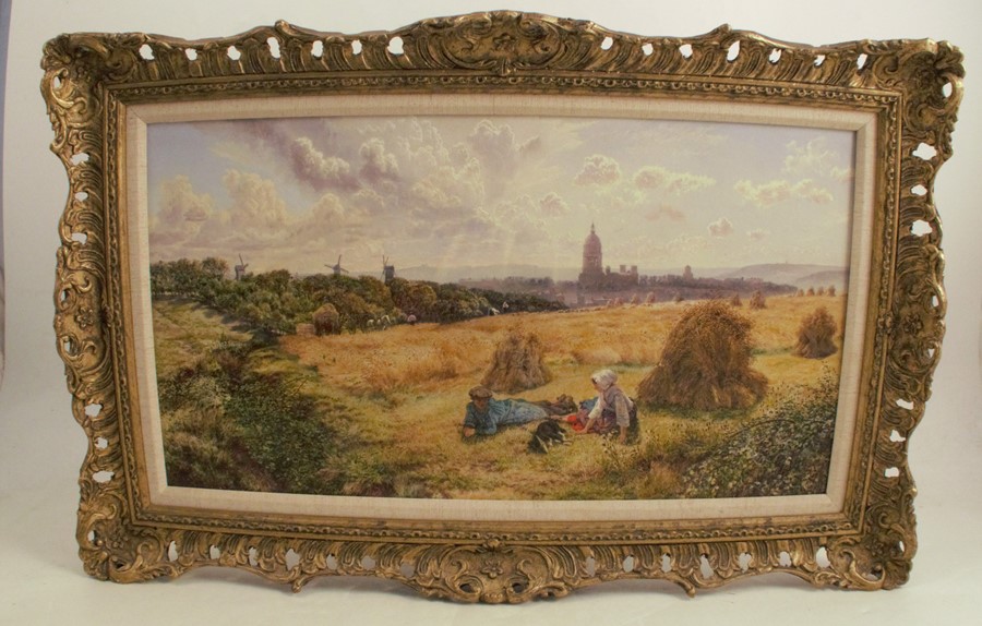Henry William Banks Davis, oil on canvas, view of Boulogne with harvest scene, 11ins x 20ins