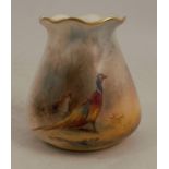 A Royal Worcester vase, with shaped edge, the body decorated with pheasants in landscape by Jas
